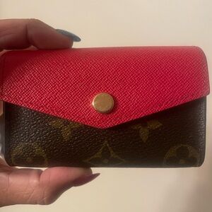 Louis Vuitton, compact accordion wallet LV canvas, print with red